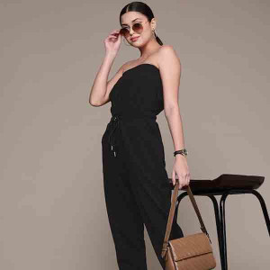 Women Midnight Black Season Strapless Smocked Jumpsuit