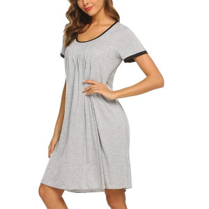 Women's Nightgown Short Sleeve Sleepwear Comfy Sleepshirts Pleated Scoop neck Nightshirt