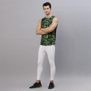 Men Green Round Neck Sleeveless Activewear Vest