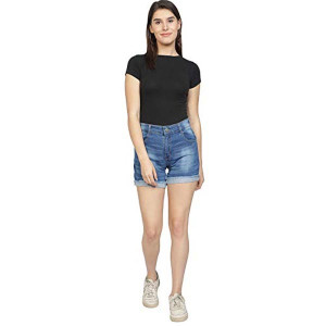 Women's Dark Blue Denim Shorts | Regular Fit | Stretchable